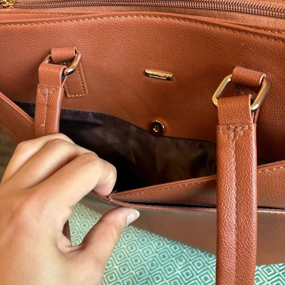 LOVEVOOK Laptop Tote Bag 15.6” Waterproof PU Leather Brown - Picture 9 of 16